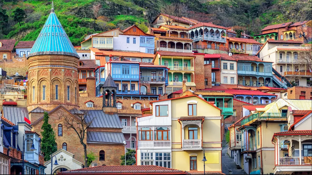 Colourful balconied houses of Tbilisi old town in Georgia